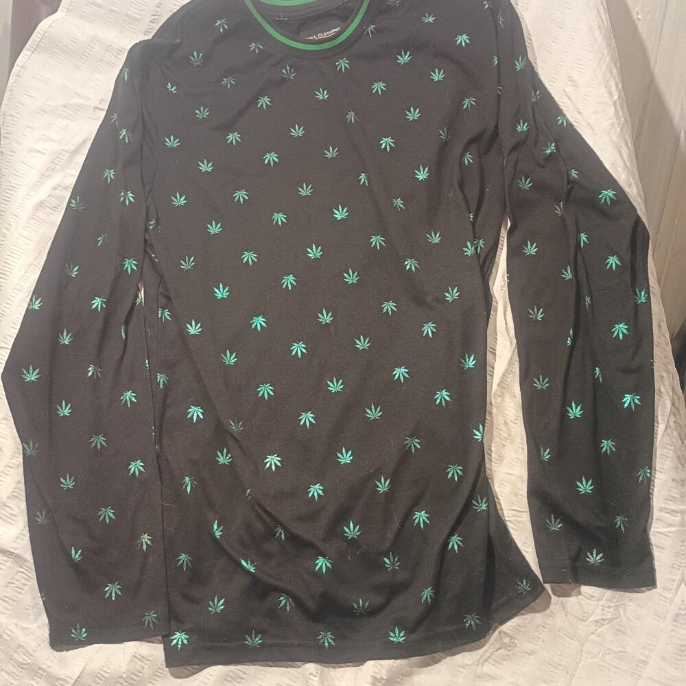Drill Clothing Long Sleeve Hemp Embroidered Mens Shirt Black & Green Size Large